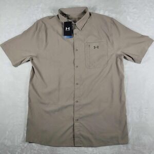Under Armour Drift Tide 2.0 Fitted Button Up Shirt Men's XLT Beige Iso Chill NWT